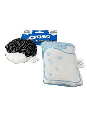 Oreo Plush Cat Kitten Toy Cookie Glass Milk with Catnip Soft Chew Play Time Fun